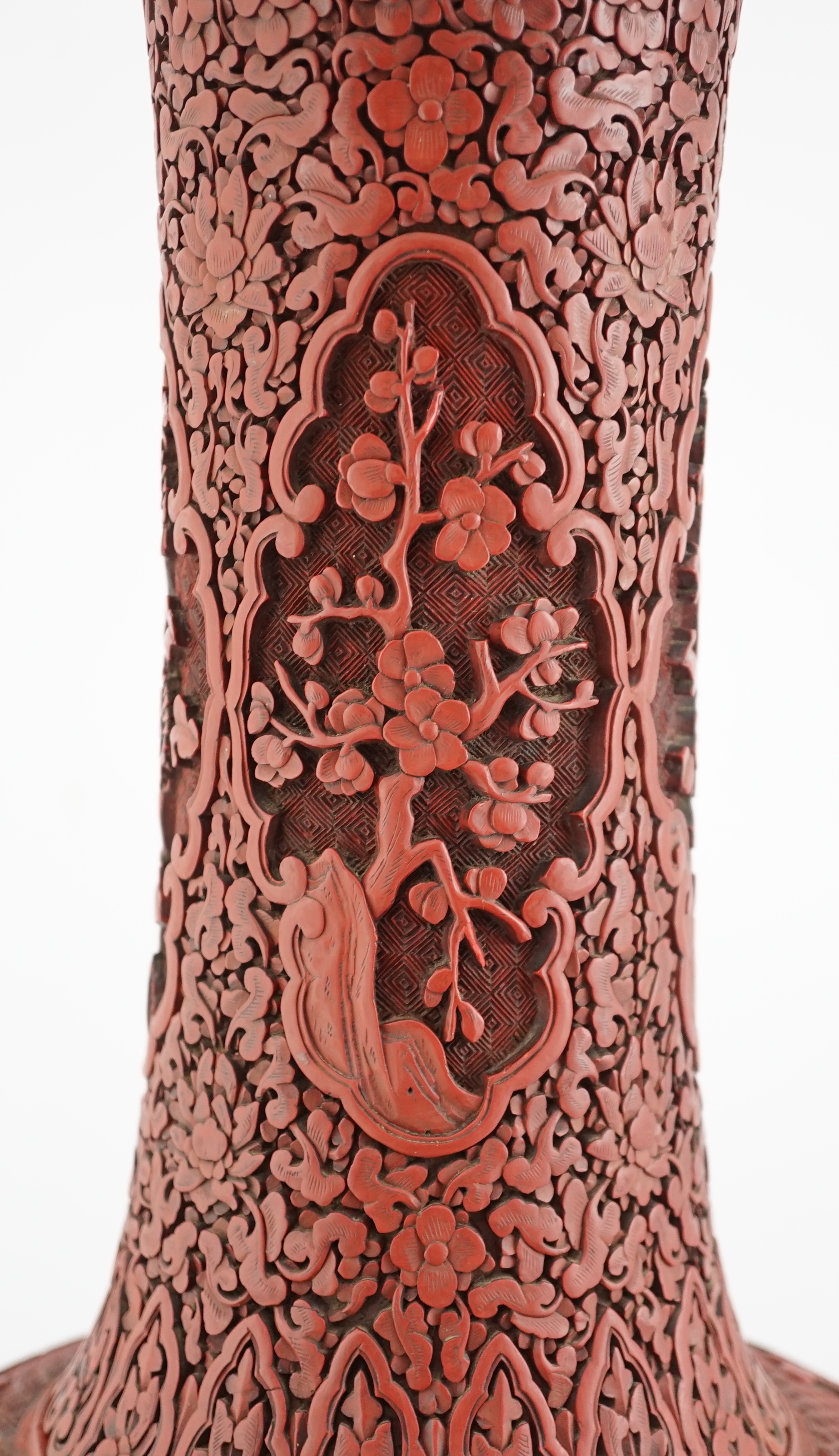 A large Chinese cinnabar lacquer bottle vase, 19th century, Some restoration